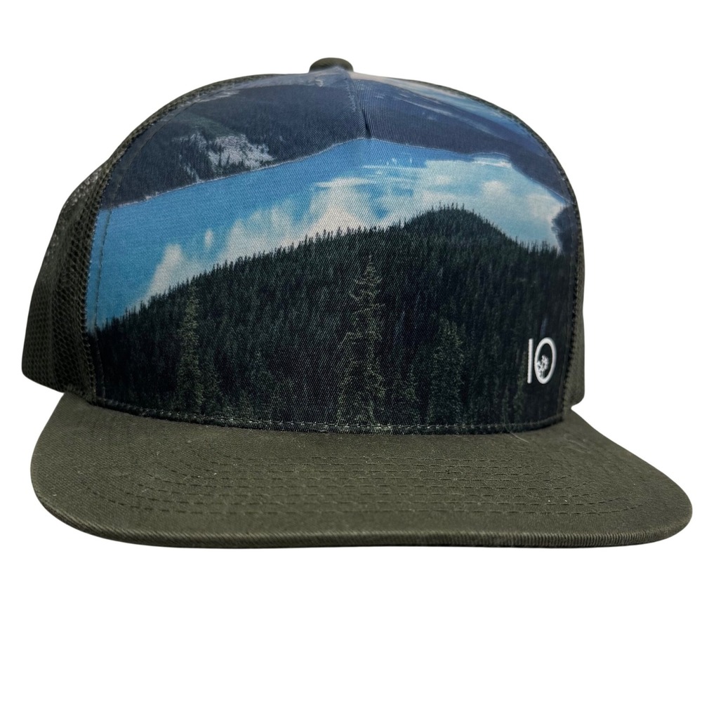 Tentree Mountain Lake‎ Landscape Trucker Hat Olive Green Mesh Snapback Cap